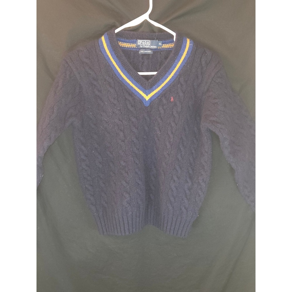 Polo by Ralph Lauren Womens Cable Knit V Neck Lambswool Sweater XL Extra Large
